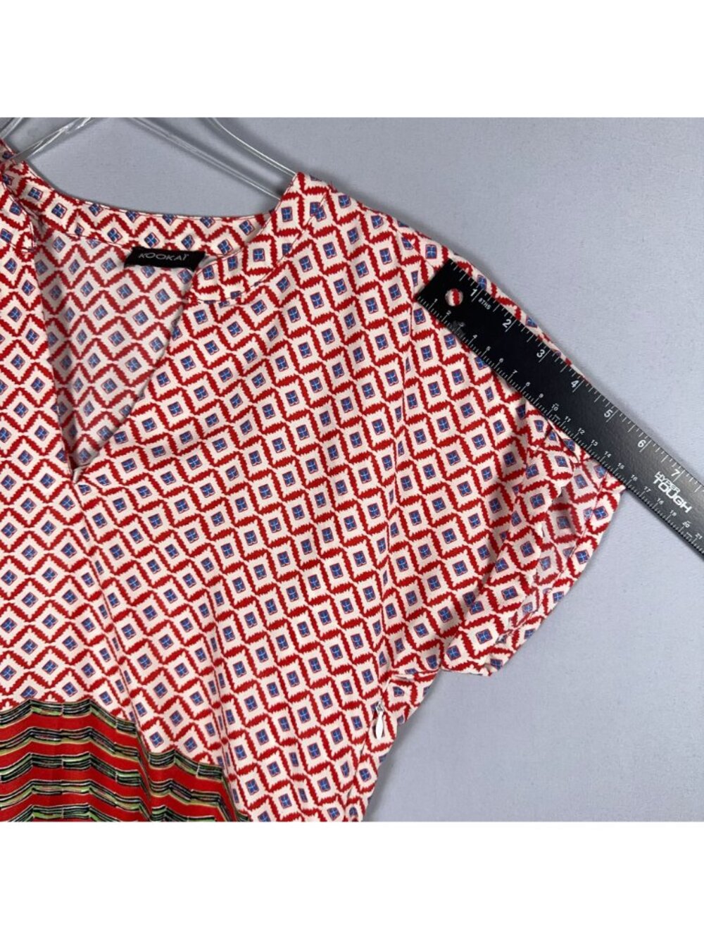 Kookai Wrap dress Womens Size 38 Red White Max Studio Geometric Print Cap Sleeve - Picture 10 of 12
